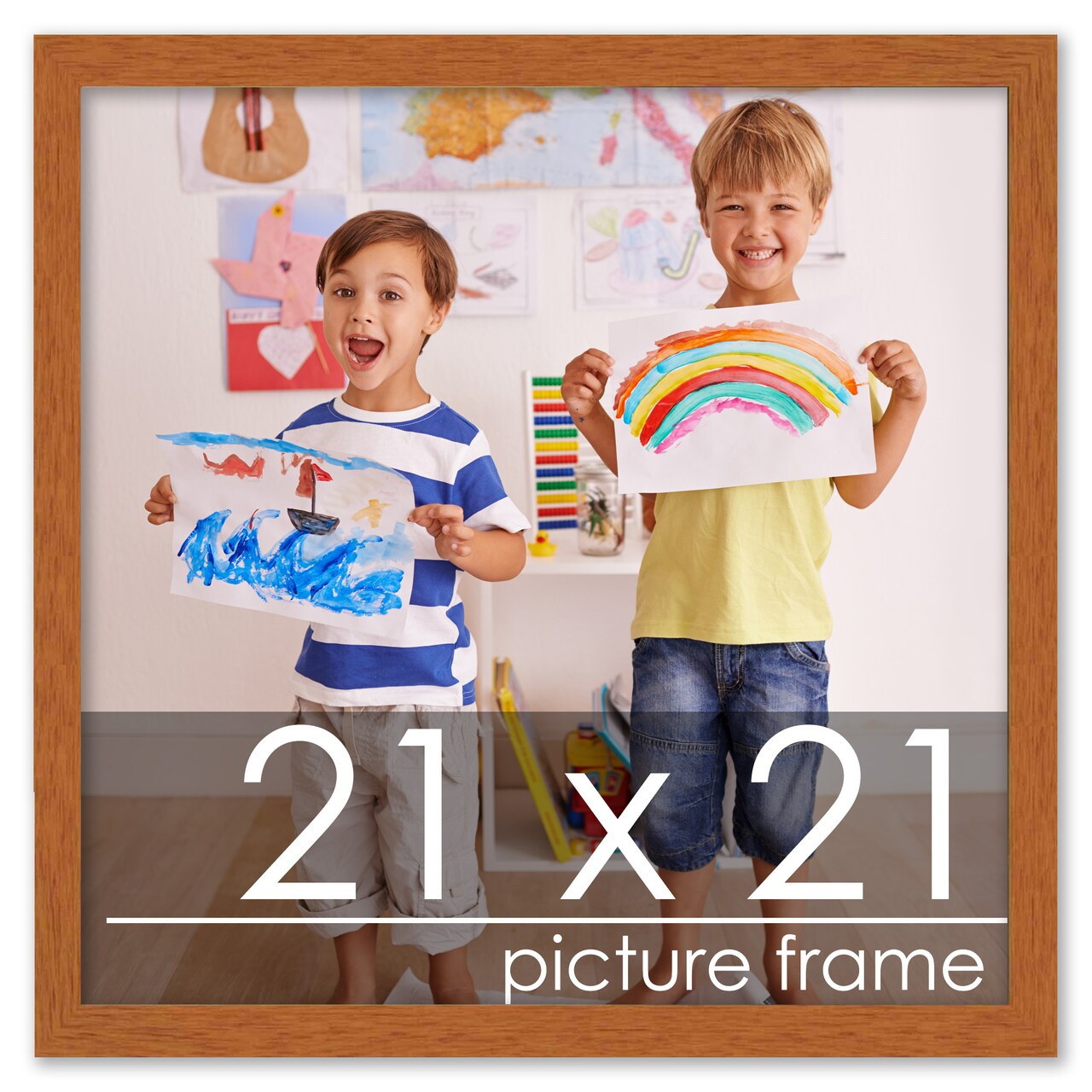 Square Slim Profile Brown Picture Frame - UV Acrylic, Foam Board Backing, Hanging Hardware